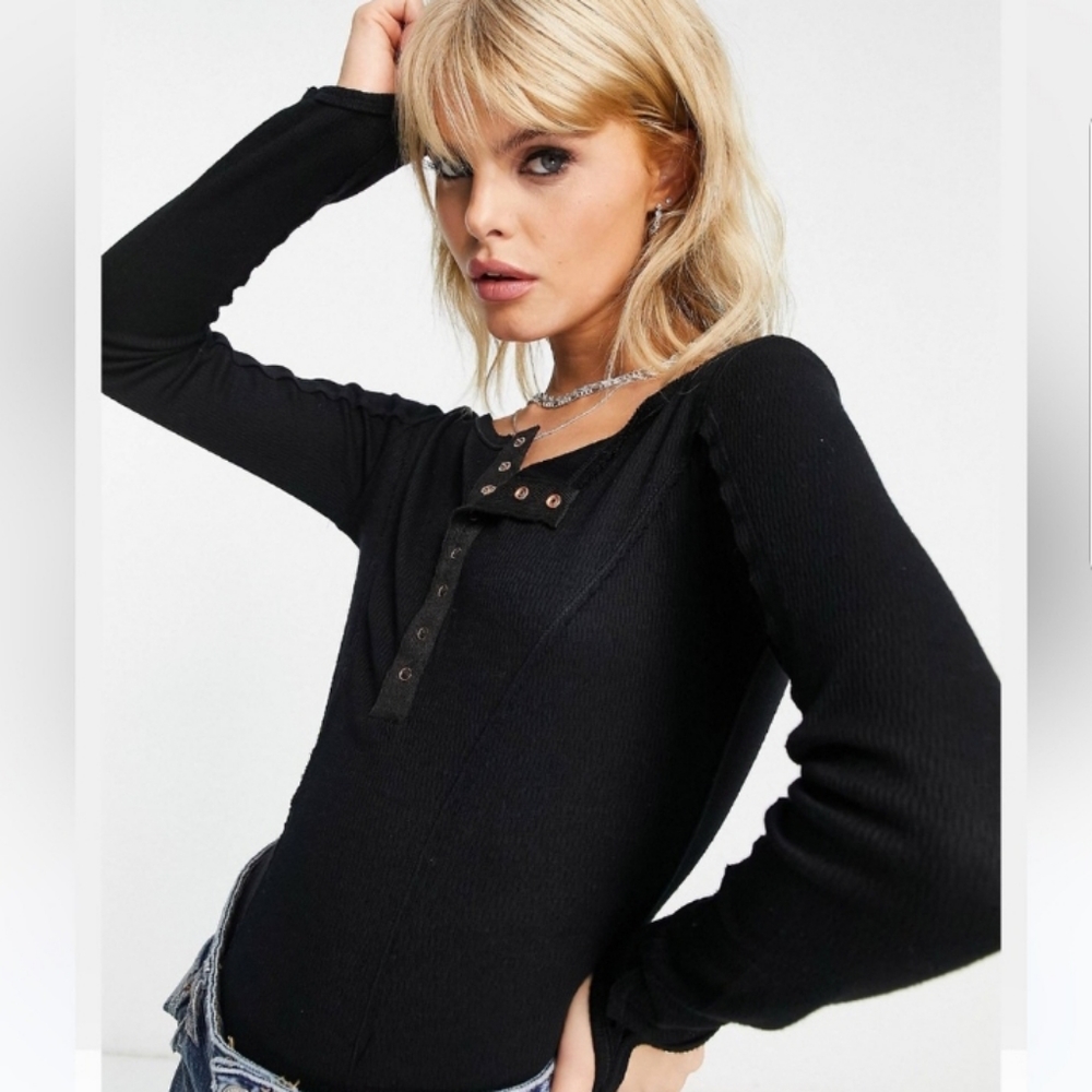 🇺🇲Free People Sloane Bodysuit - Black-NWT - Picture 2 of 6